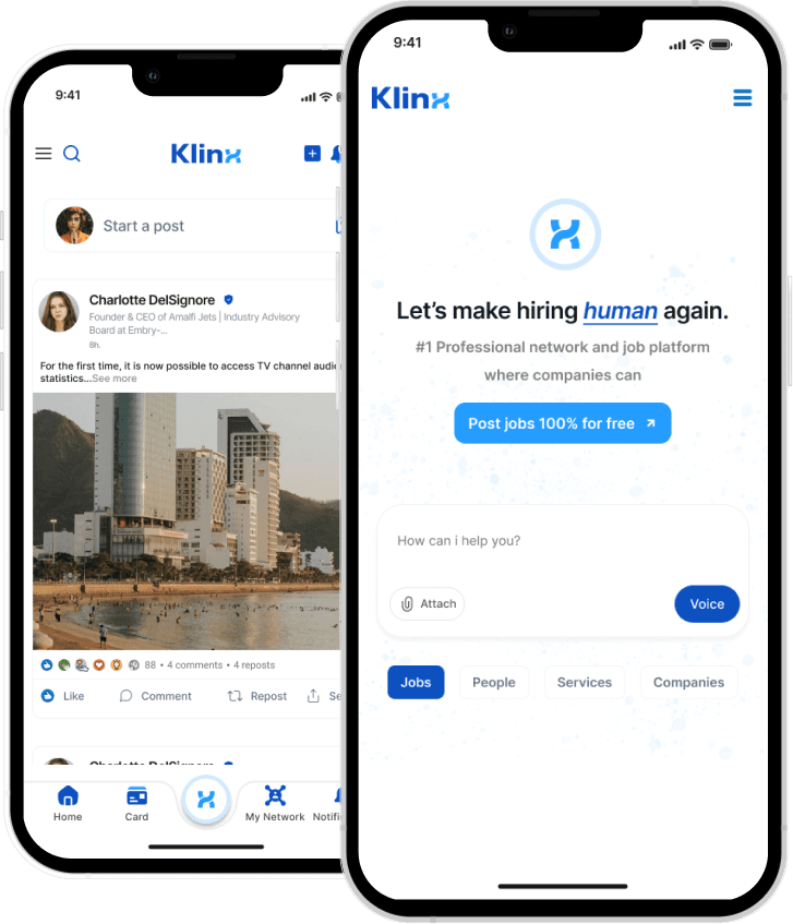 Klinx app shown on two mobile phones