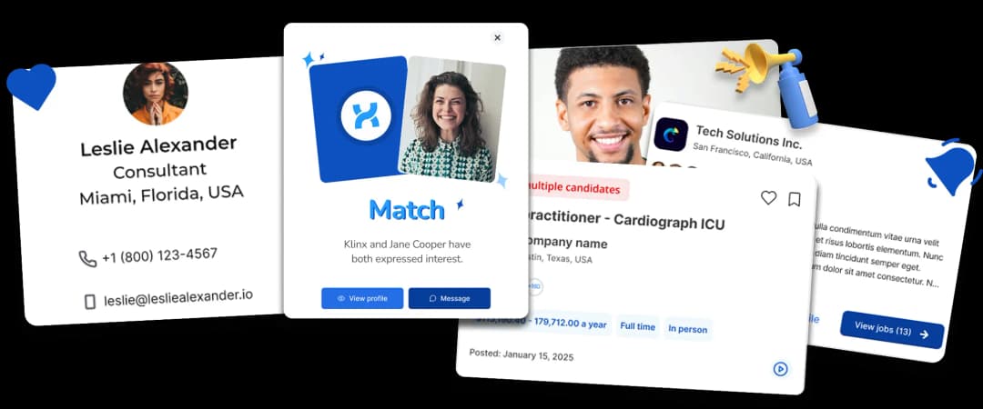 Klinx match feature showing business profiles