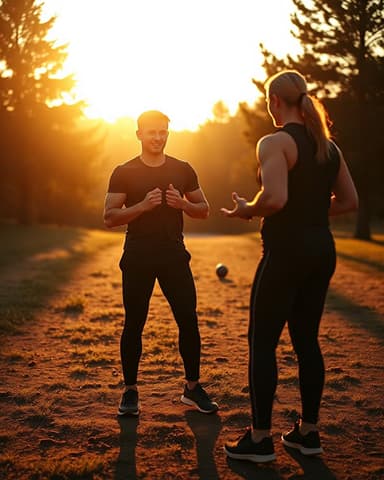 Personal trainer coaching a client outdoors