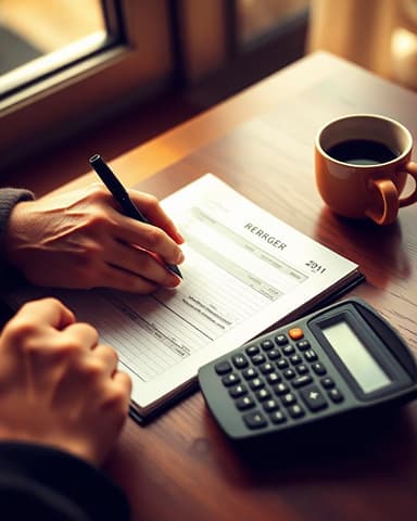Person preparing tax documents with a calculator